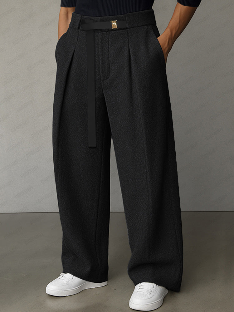 Casual Belt Accent Straight Cut Suit Pants