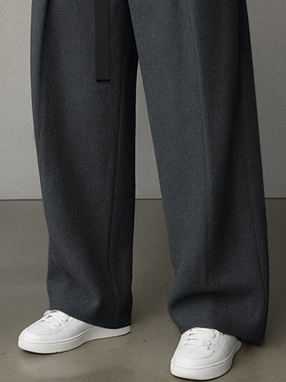 Casual Belt Accent Straight Cut Suit Pants