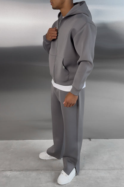 Boxy Scuba Zip Through Hoodie - Grey