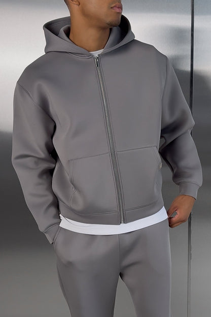 Boxy Scuba Zip Through Hoodie - Grey