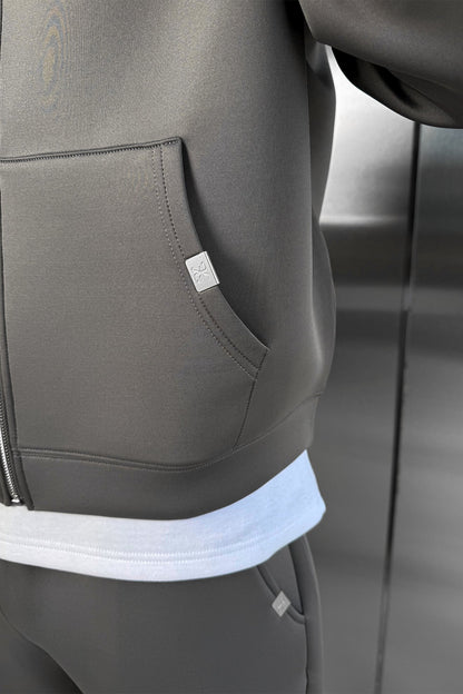 Boxy Scuba Zip Through Hoodie - Grey