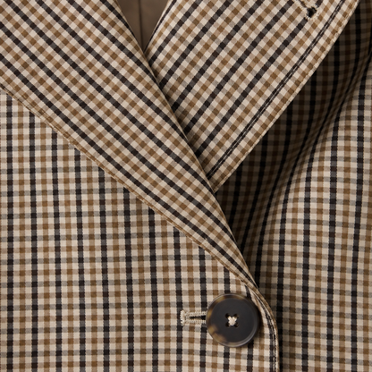 Short checked trench coat with belt