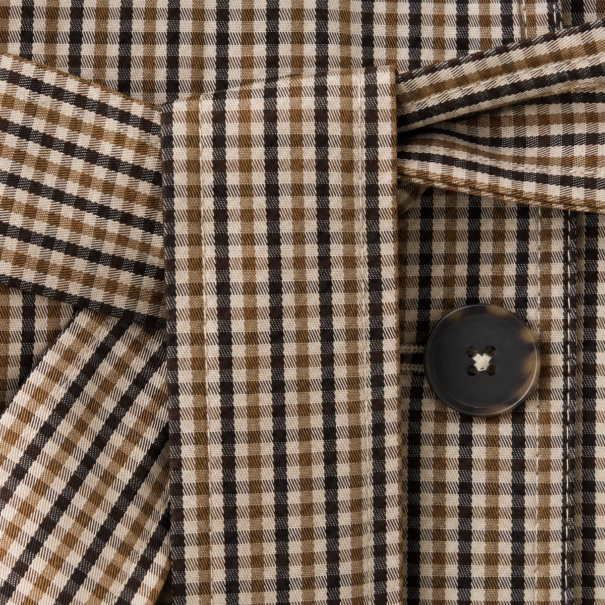 Short checked trench coat with belt