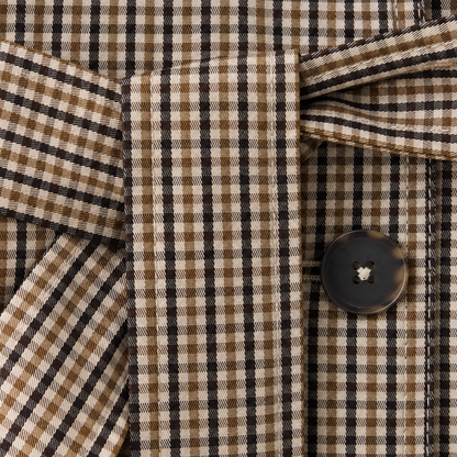 Short checked trench coat with belt